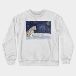 Snow Leopard Watercolor Illustration Crewneck Sweatshirt